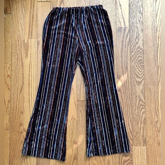 Truce Velour Flare Leg Elasticized Waist Brown Blue Striped Pants Girls Size 16 - Picture 2 of 9